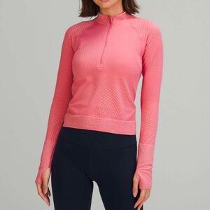 Lululemon Rest Less Cropped Half-Zip  Grid Warp Pink Blossom/Sugar Pink